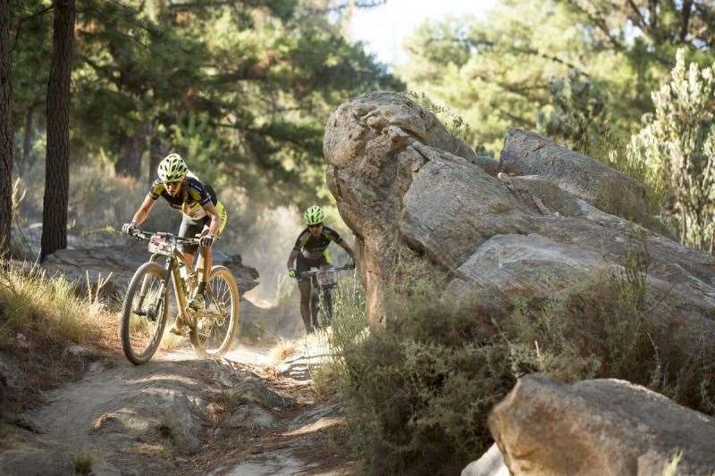 Sally Bigham (L) Adel Morath (R) during stage 2 of the 2016 Absa Cape Epic Mountain Bike stage race from Saronsberg Wine Estate in Tulbagh, South Africa on the 15th March 2016 Photo by Sam Clark/Cape Epic/SPORTZPICS PLEASE ENSURE THE APPROPRIATE CREDIT IS GIVEN TO THE PHOTOGRAPHER AND SPORTZPICS ALONG WITH THE ABSA CAPE EPIC ace2016